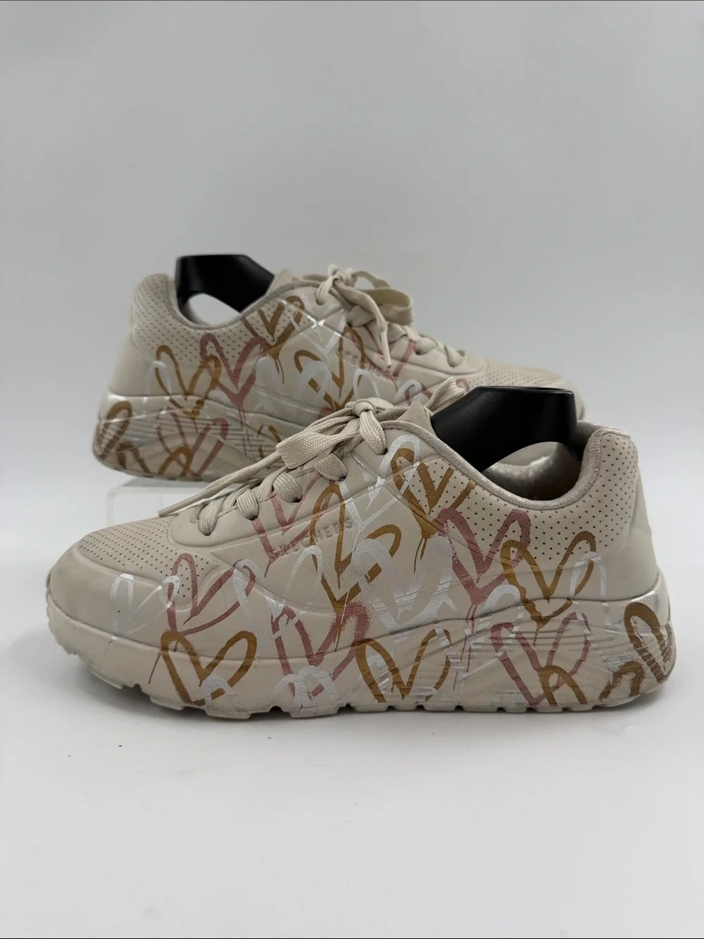 Skechers x JGoldcrown Uno Lite Metallic Love Sneakers Gold Silver Women's Size 5